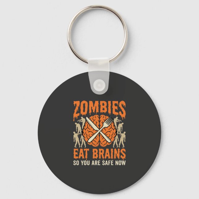 Funny Zombie Eat Brains Halloween Vector Design Key Ring (Front)