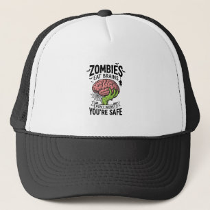 Funny Zombie Eat Brains You’re Safe Halloween Desi Trucker Hat
