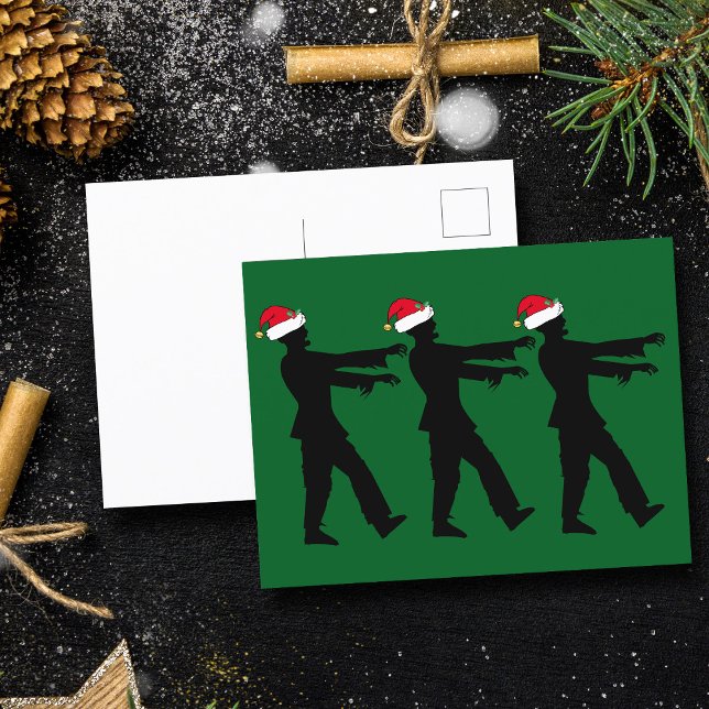 Funny Zombie in Santa Hats Green Christmas Postcard (Creator Uploaded)