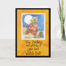 Funny zombie pig Halloween card