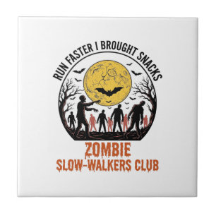 Funny Zombie Shirt with Engraved Moon and Dark Hum Ceramic Tile