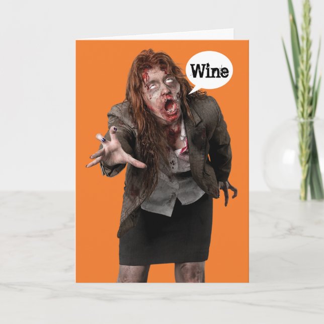 Funny Zombie Wino Happy Hallowine Halloween Card (Front)