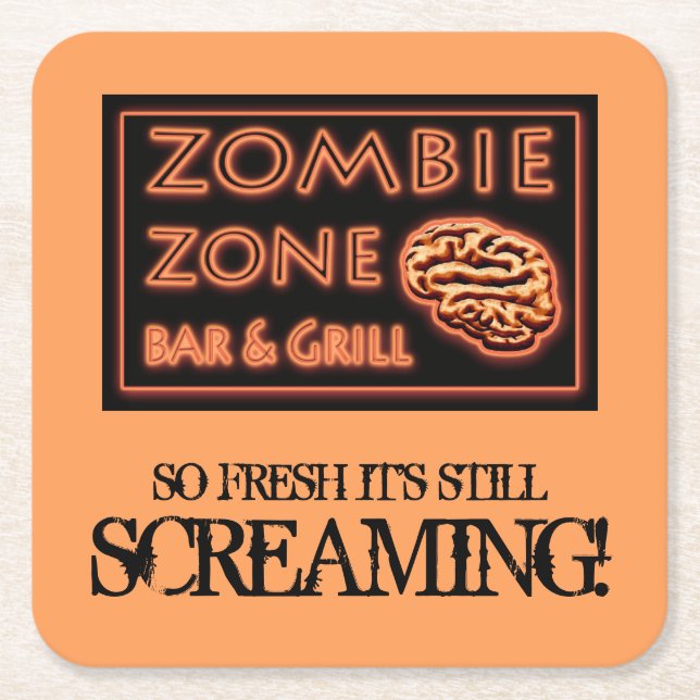 Funny Zombie Zone Halloween Party Square Paper Coaster (Front)