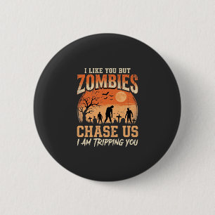 Funny Zombies Halloween Chase Us Design 6 Cm Round Badge