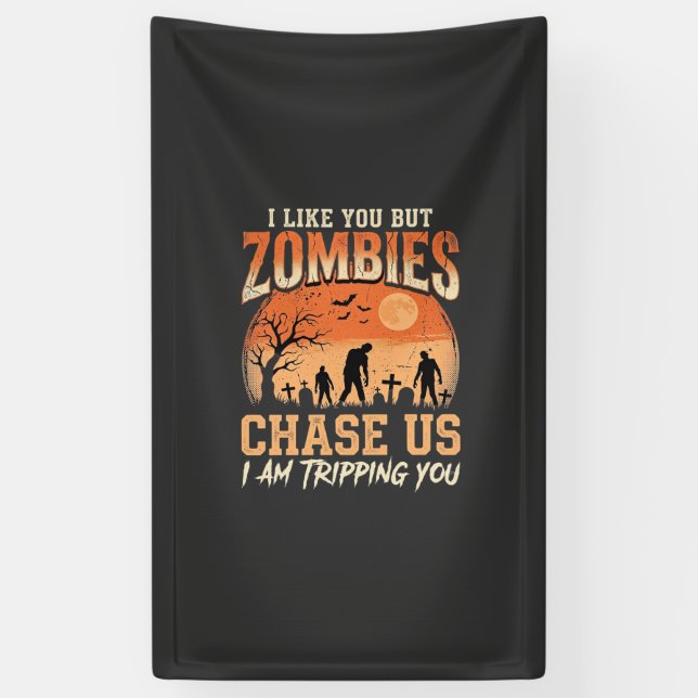 Funny Zombies Halloween Chase Us Design Banner (Vertical)