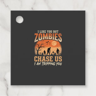 Funny Zombies Halloween Chase Us Design Favour Tags