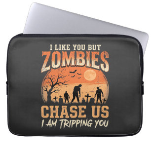Funny Zombies Halloween Chase Us Design Laptop Sleeve