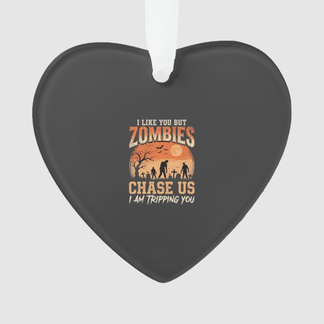 Funny Zombies Halloween Chase Us Design Ornament (Front)
