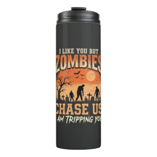 Funny Zombies Halloween Chase Us Design Thermal Tumbler