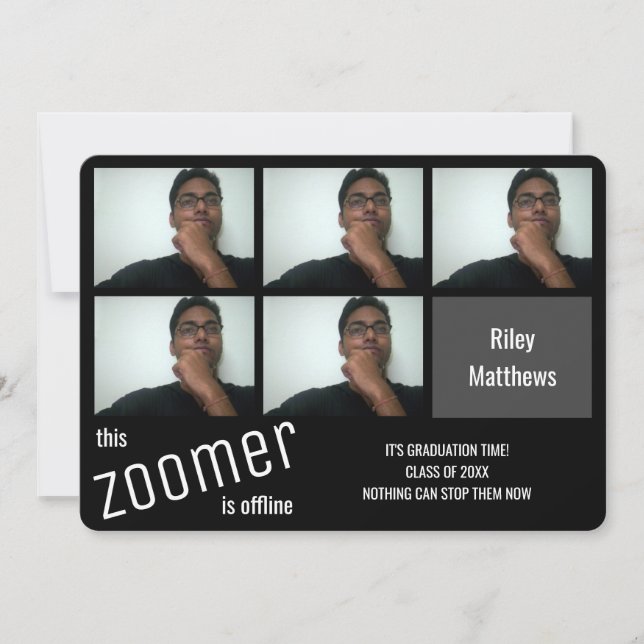 Funny Zoomer Virtual Class Black Photo Graduation Announcement (Front)