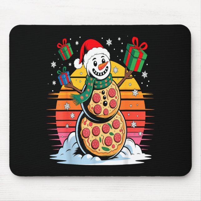 Funny Zza Snowman Christmas Holiday Food  Mouse Pad (Front)