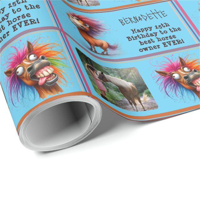 FunnyHorse Birthday Photo Name Sentiment Wrapping Paper (Roll Corner)