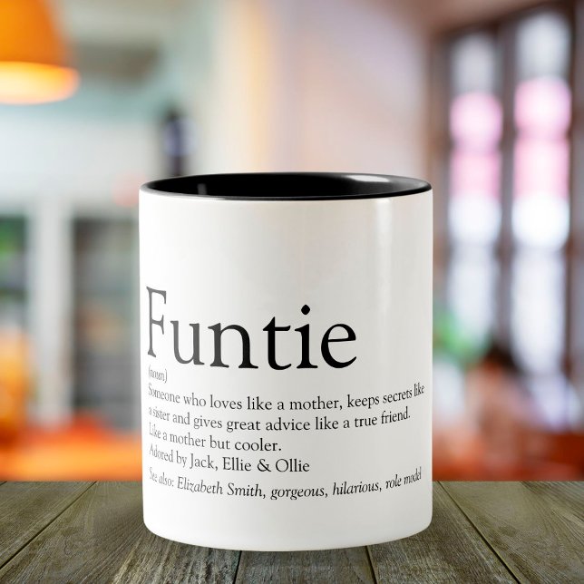 Funtie, Aunt, Auntie Definition Modern Fun Two-Tone Coffee Mug (Creator Uploaded)