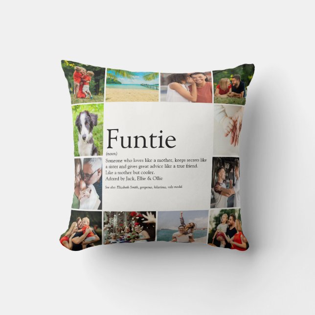 Funtie Aunt Auntie Definition Photo Collage Cushion (Front)