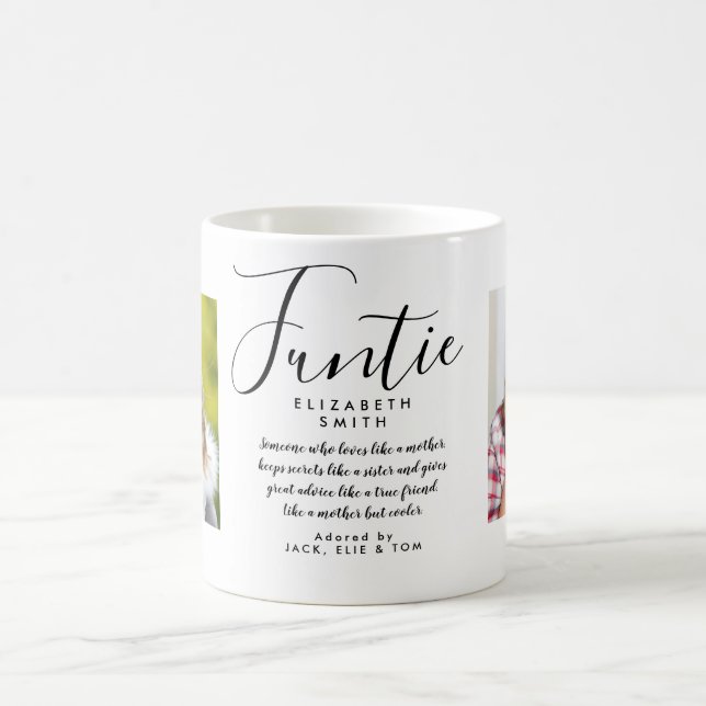 Funtie Elegant Script Fun Auntie Quote Photo Coffee Mug (Center)