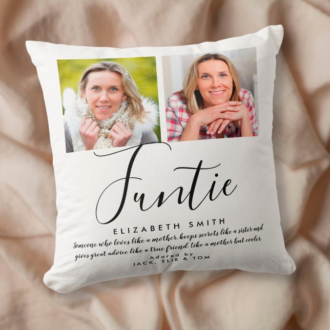 Funtie Fun Auntie Quote Elegant Script Photo Cushion (Creator Uploaded)