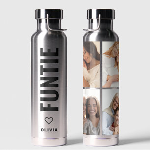 Funtie   Fun Cool Aunt Custom Name 4 Photo Collage Water Bottle