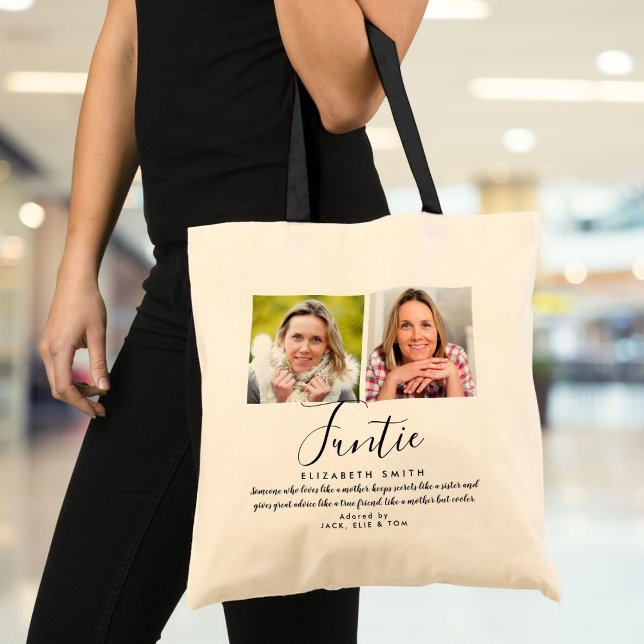 Funtie Modern Script Auntie Quote Photo Tote Bag (Funtie Modern Script Auntie Quote Photo Tote Bag)