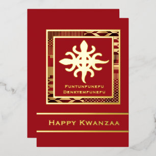 Funtunfunefu Denkyemfunefu Happy Kwanzaa (Red) Foil Holiday Card