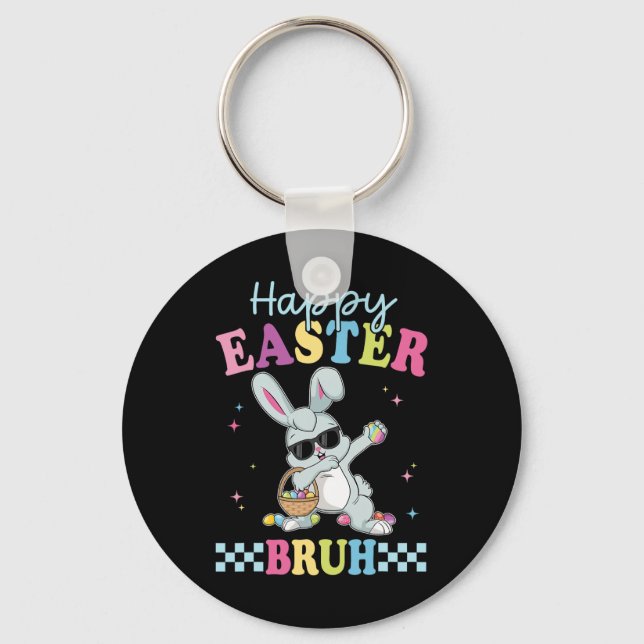 Funy Dabbing Bunny Easter Day Quote Bruh Rabbit  Key Ring (Front)
