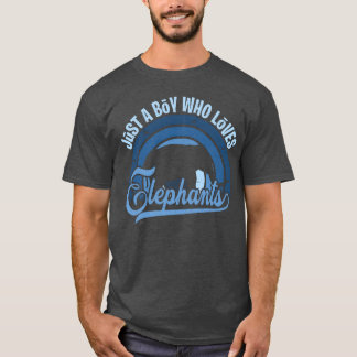 Funy Quote Just A Boy Who Loves Elephants Blue 80s T-Shirt