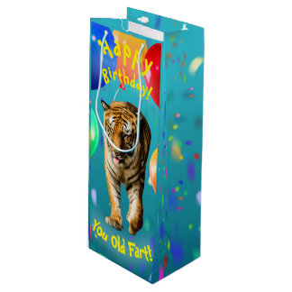 Funy Tiger Balloon Birthday Card Wine Gift Bag