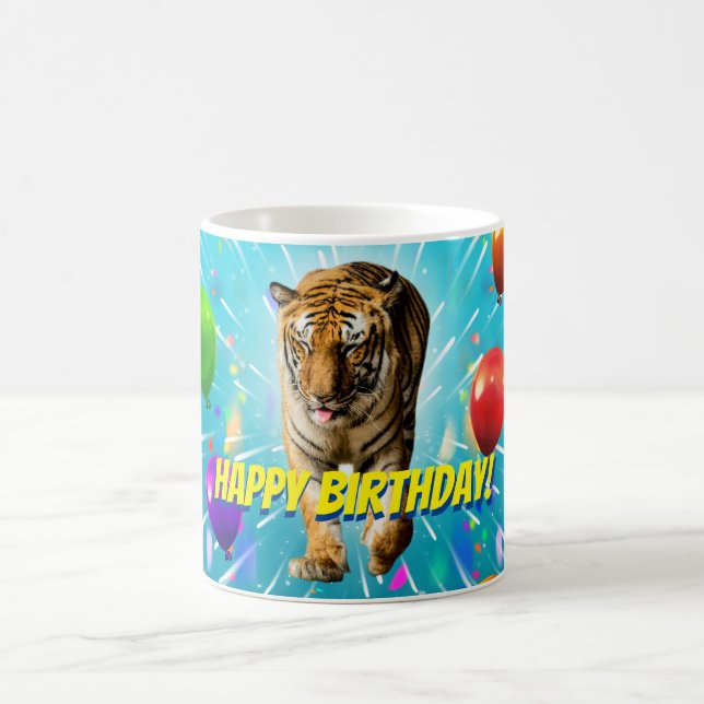 Funy Tiger Party Balloon Explosion Birthday Coffee Mug (Center)