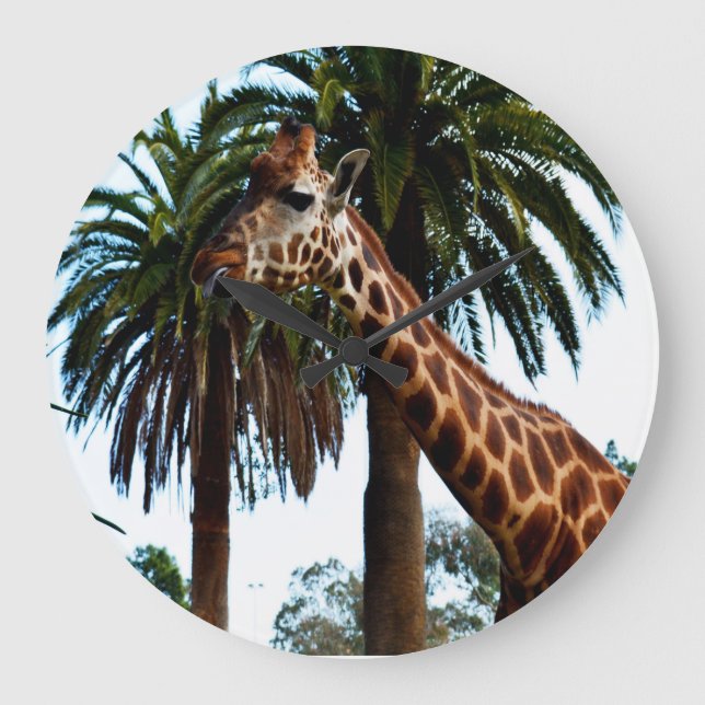 Funyy Giraffe Poking Out Tongue, Large Clock (Front)