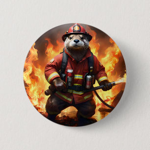 **"Fur and Flames: The Otter Fireman’s Backburning 6 Cm Round Badge