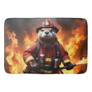 **"Fur and Flames: The Otter Fireman’s Backburning Bath Mat