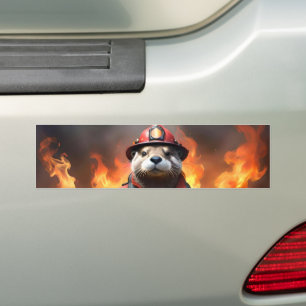**"Fur and Flames: The Otter Fireman’s Backburning Bumper Sticker