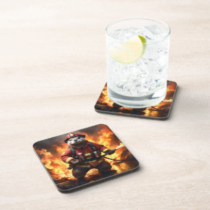 **"Fur and Flames: The Otter Fireman’s Backburning Coaster