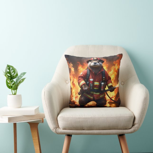 **"Fur and Flames: The Otter Fireman’s Backburning Cushion (Chair)
