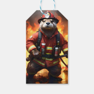 **"Fur and Flames: The Otter Fireman’s Backburning Gift Tags