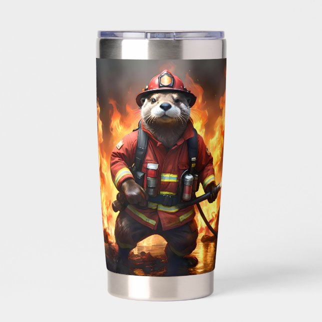 **"Fur and Flames: The Otter Fireman’s Backburning Insulated Tumbler (Back)