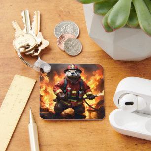 **"Fur and Flames: The Otter Fireman’s Backburning Key Ring