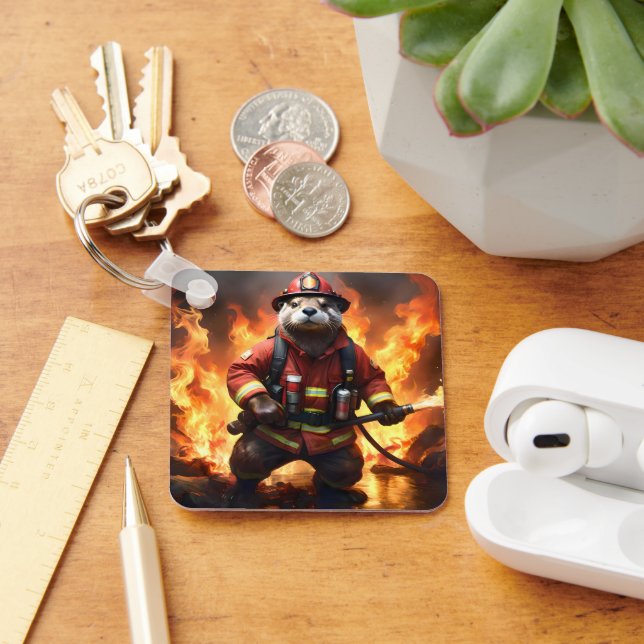 **"Fur and Flames: The Otter Fireman’s Backburning Key Ring (Desk)