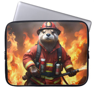 **"Fur and Flames: The Otter Fireman’s Backburning Laptop Sleeve