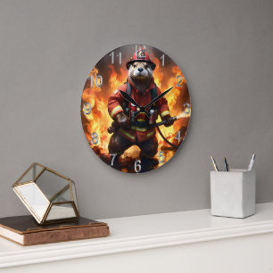 Fur and Flames: The Otter Fireman’s Backburning Large Clock