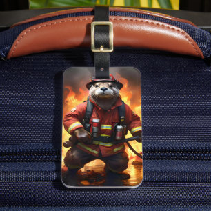**"Fur and Flames: The Otter Fireman’s Backburning Luggage Tag