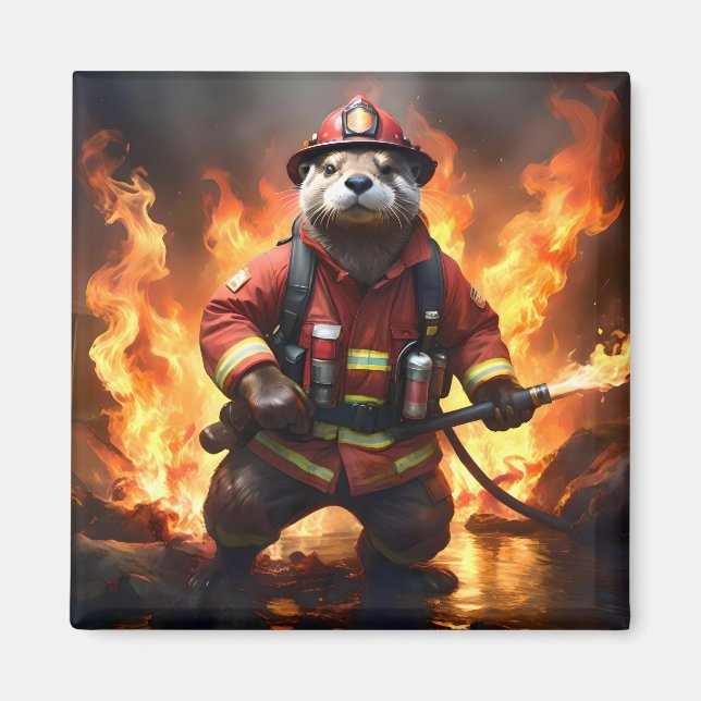 **"Fur and Flames: The Otter Fireman’s Backburning Magnet (Front)