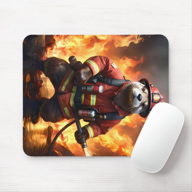 **"Fur and Flames: The Otter Fireman’s Backburning Mouse Pad (With Mouse)