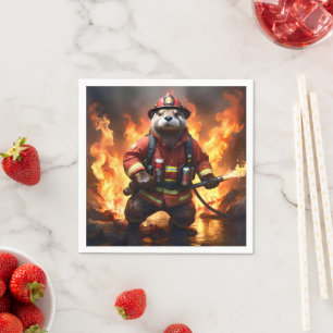 **"Fur and Flames: The Otter Fireman’s Backburning Napkin