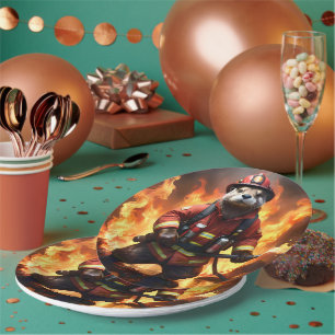 **"Fur and Flames: The Otter Fireman’s Backburning Paper Plate