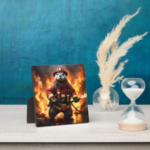 **"Fur and Flames: The Otter Fireman’s Backburning Plaque