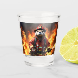 **"Fur and Flames: The Otter Fireman’s Backburning Shot Glass