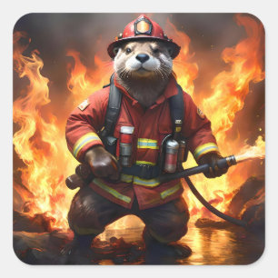 **"Fur and Flames: The Otter Fireman’s Backburning Square Sticker