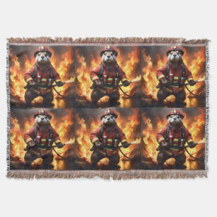 **"Fur and Flames: The Otter Fireman’s Backburning Throw Blanket