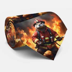 **"Fur and Flames: The Otter Fireman’s Backburning Tie