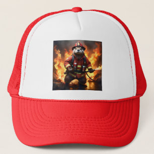 **"Fur and Flames: The Otter Fireman’s Backburning Trucker Hat